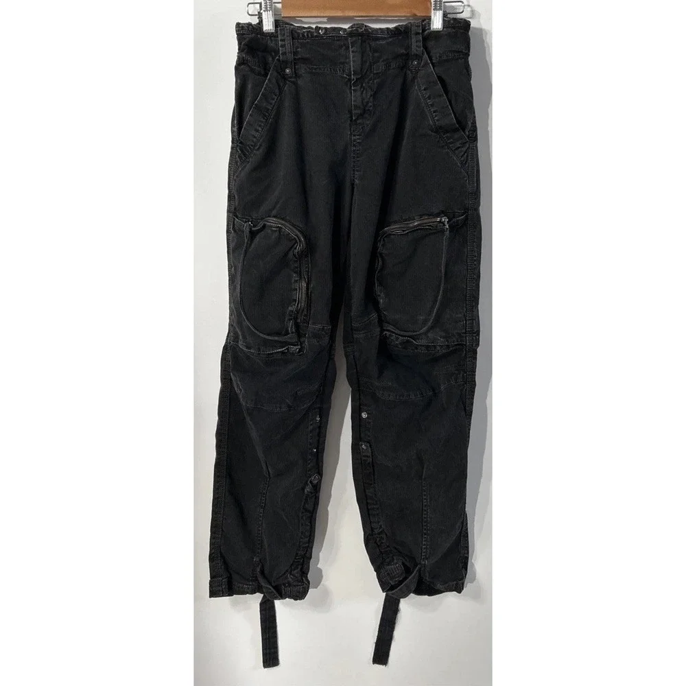 Free People Can't Compare Slouch Cargo Pants Zipper Pockets Black Small Y2K